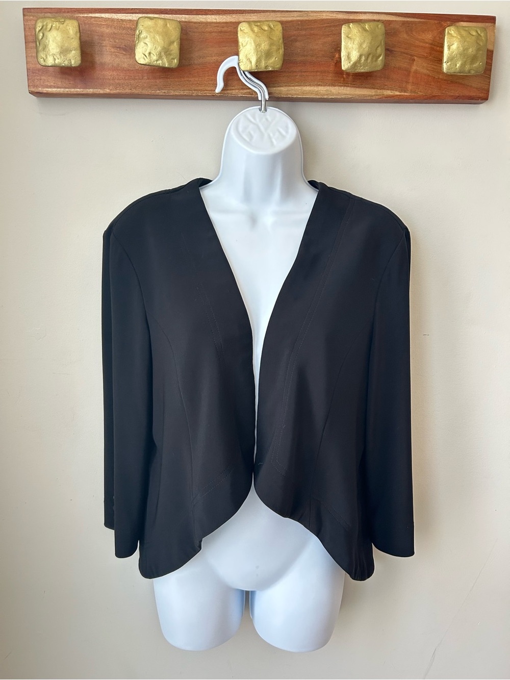 Black Open Front Draped Blazer Office Siren Corporate Girlie Size 14